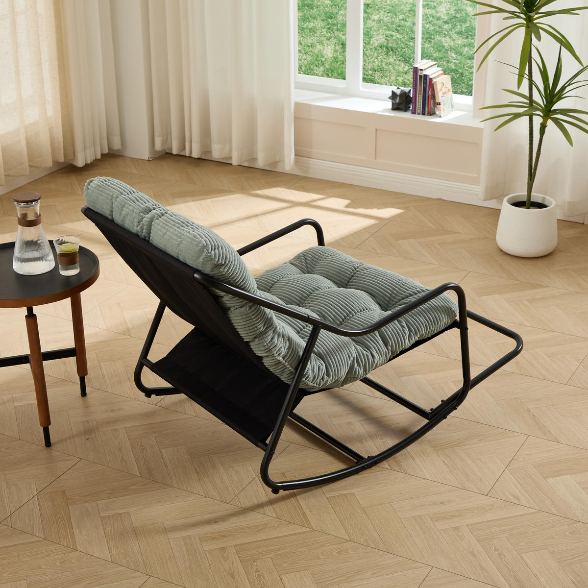 SCHAUKELSTUHL für Balkon Garten Wohnzimmer mit Beinablage und Komfortkissen Grün - Grün, Metall (75/82/116cm) - PARAFTA HOME