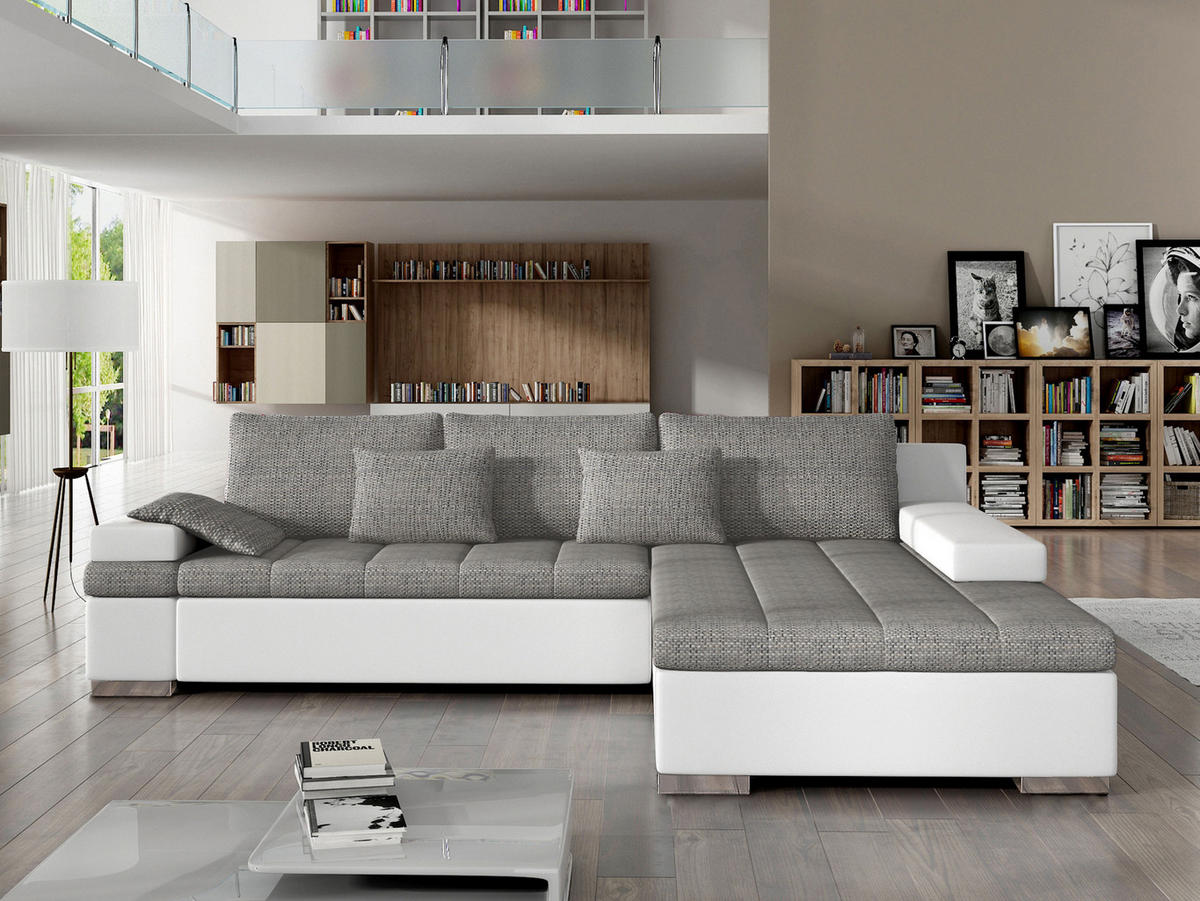 ECKSOFA Bangkok, Seite: Rechts - Silberfarben/Weiß, Holz/Textil (310/175cm) - MIRJAN24