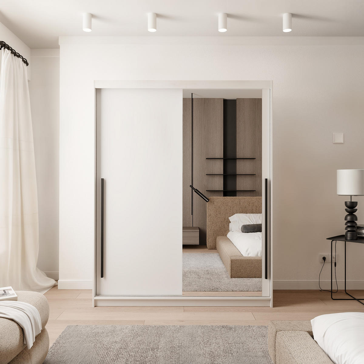 SCHIEBETÜRENSCHRANK SILENTE 160 cm mit Einlegeböden und Kleiderstange - Weiß, Holzwerkstoff (160/205/60cm) - Idohome