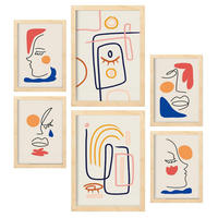 POSTER Set Mit 6 Jazzy Arts 2 In Weibliche Zusammenfassung A3 & A4 Rahmen Aus Hellem Holz - Beige, Papier (29/3cm) - Nacnic