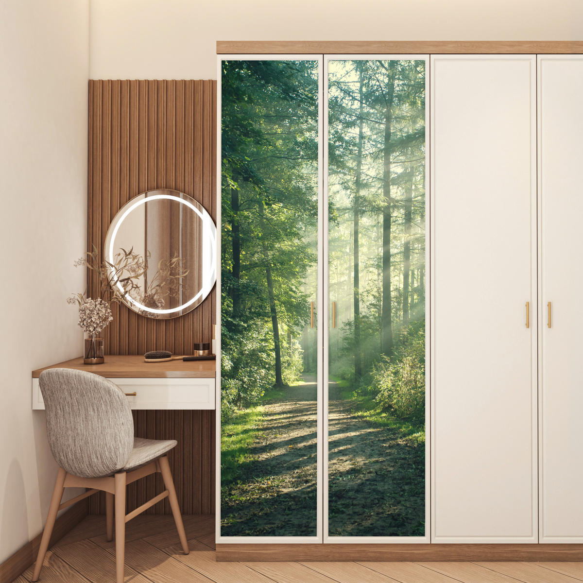 TÜRAUFKLEBER Wald - Weg - Sonne - Bäume - Grün - Natur 85x215 cm - Türtapete - Waldgrün, Kunststoff (85/0.1cm) - MuchoWow