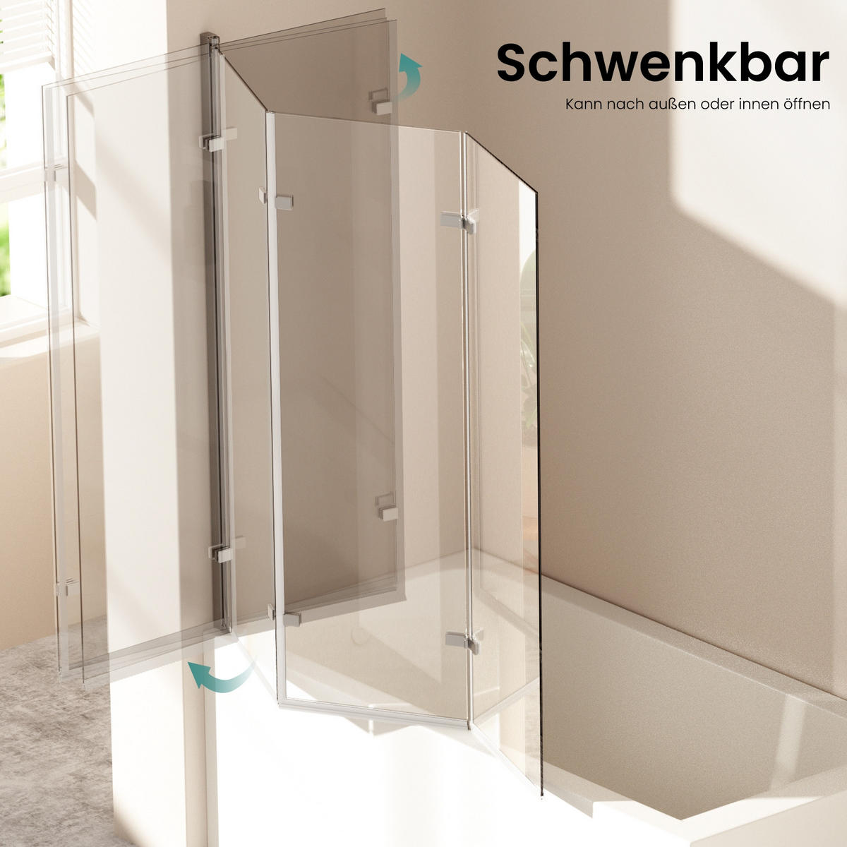 DUSCHWAND für Badewannen Faltbar mit Schwenkfunktion 140/120 cm - Transparent, Glas (120/140cm) - EMKE