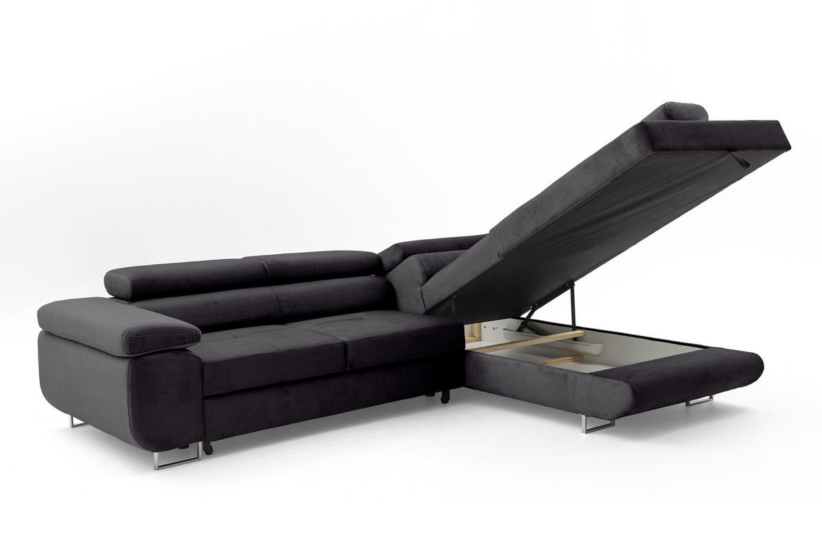 ECKSOFA WILD L Rechts Dunkelgrau - Chromfarben/Dunkelgrau, Holz/Textil (274/203cm) - Muffo