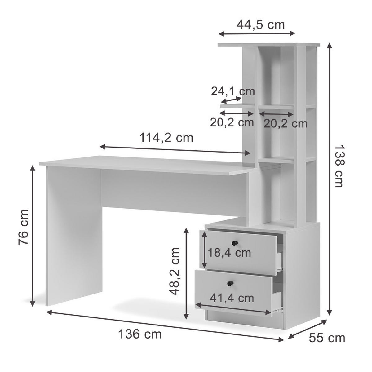 ESSTISCH Denton Weiß 136 x 55 cm mit 2 Schubladen - Weiß, Holzwerkstoff (55/136/138cm) - Vicco