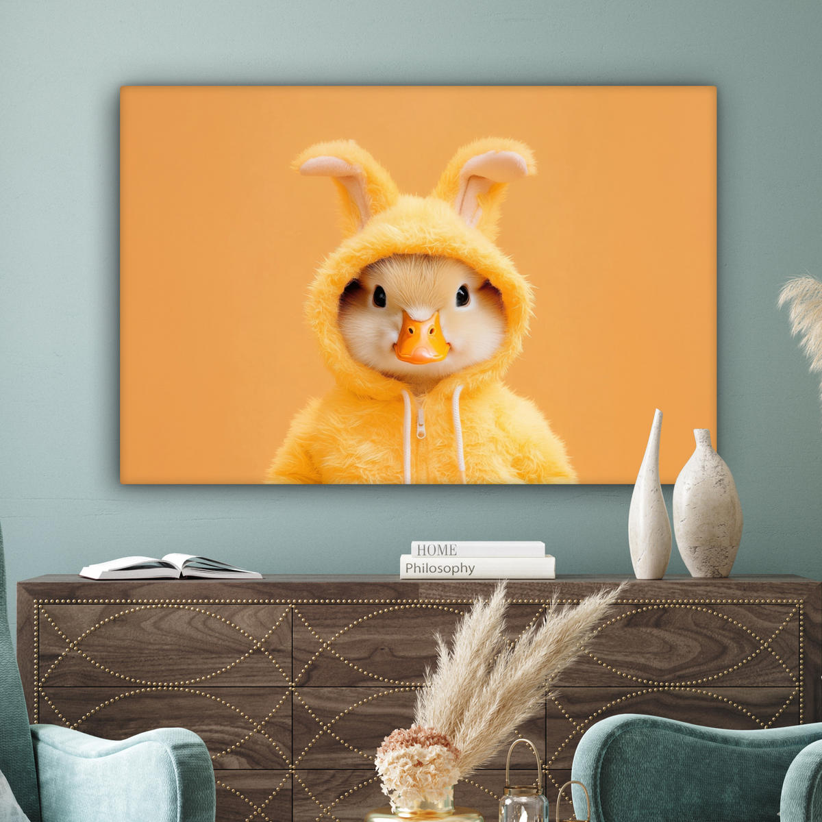 LEINWANDBILD Osterhase - Kostüm - Ente Groß 140x90 cm - Gelb, Textil (140/90cm) - MuchoWow