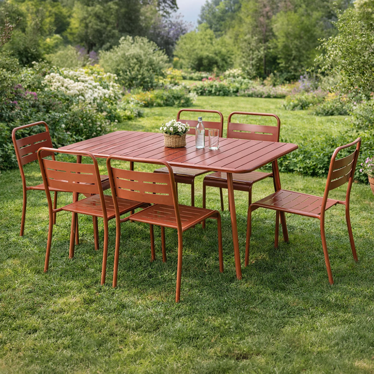 GARTENTISCH Bergame Terrakotta für 6 Personen - Terracotta, Metall (120/70/72cm) - Concept Usine