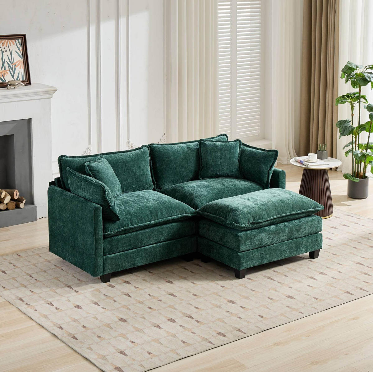 2-SITZER Sofa aus Chenille in Grün mit modularem Design - Grün, Textil (75/84/198cm) - Modfu