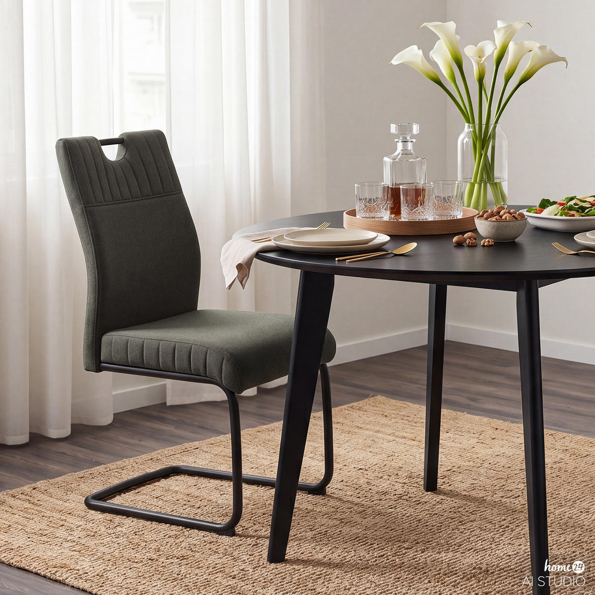FREISCHWINGER - 2er-Set - Olivgrün, Textil/Metall (49/98/63cm) - home24