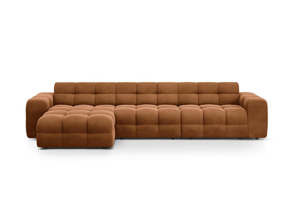 ECKSOFA links Kendal aus Samt kamel 5 Sitzplätze - Hellbraun, Textil (173/357cm) - Micadoni