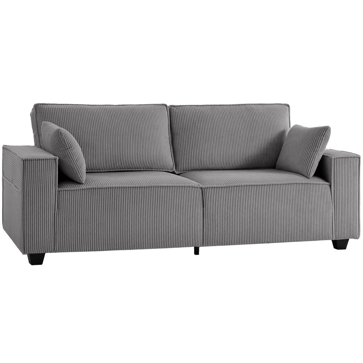SOFA, 3-Sitzer, Cord, 218cm, hellgrau, 2 Kissen, Taschenfederpolsterung - Multicolor, Holzwerkstoff (218/91/79cm) - FORIOUS