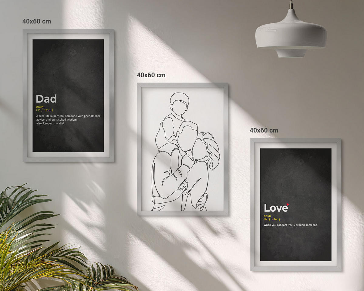 BILDER SET 3er Set - 40x60 cm Silberner Rahmen - Familiengeschichte, Kunst, Liebe, Vaterschaft - Silberfarben, Kunststoff (40/60cm) - TULUP