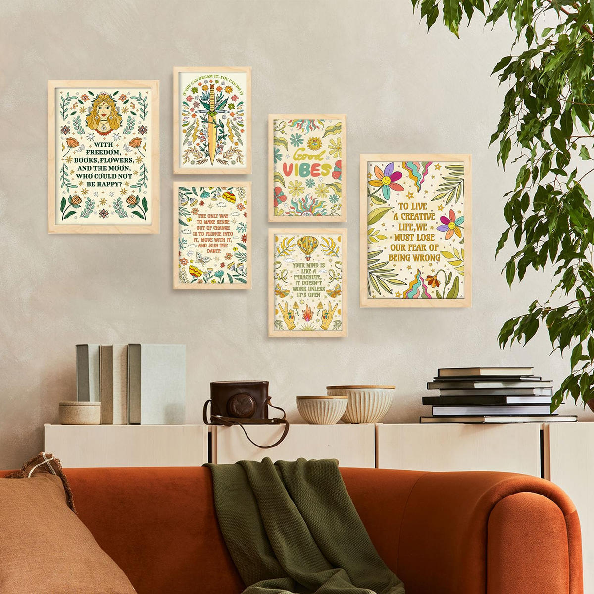 POSTER Set Mit 6 Abstimmungen Von Stimmung Der Brillanten Postersammlung Im Groovy Für Zuhause Wandkunstdruck A3 & A4 Rahmen Aus Hellem Holz - Beige, Papier (29/3cm) - Nacnic