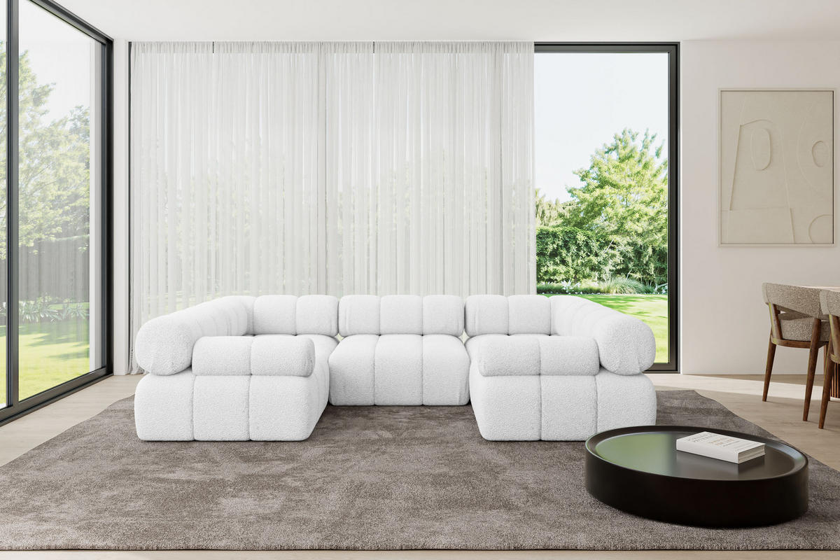 WOHNLANDSCHAFT modulares Sofa Birno-U1 - 285x190x70 cm Weiß Bouclé - Weiß, Holzwerkstoff/Textil (285/70/190cm) - ALTDECOR