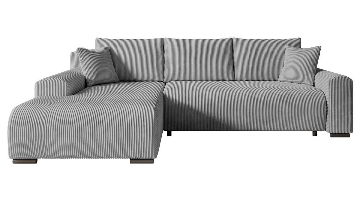 ECKSOFA Nelly mit Bettkasten und Schlaffunktion, Cordstoff in L-Form - Grau, Textil (270/185cm)