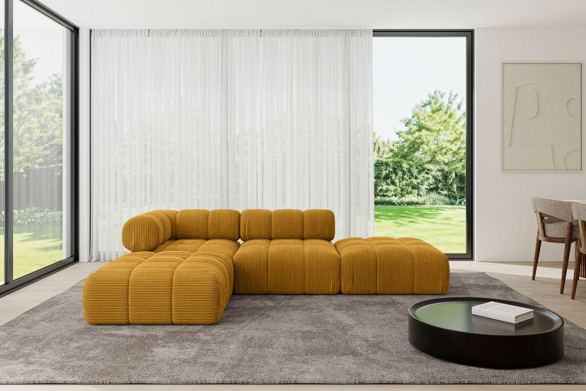 ECKSOFA modulares Sofa Kerru-L1 - 285x190x70 cm Senfgelb Cord - Currygelb, Holzwerkstoff/Textil (285/190cm) - ALTDECOR