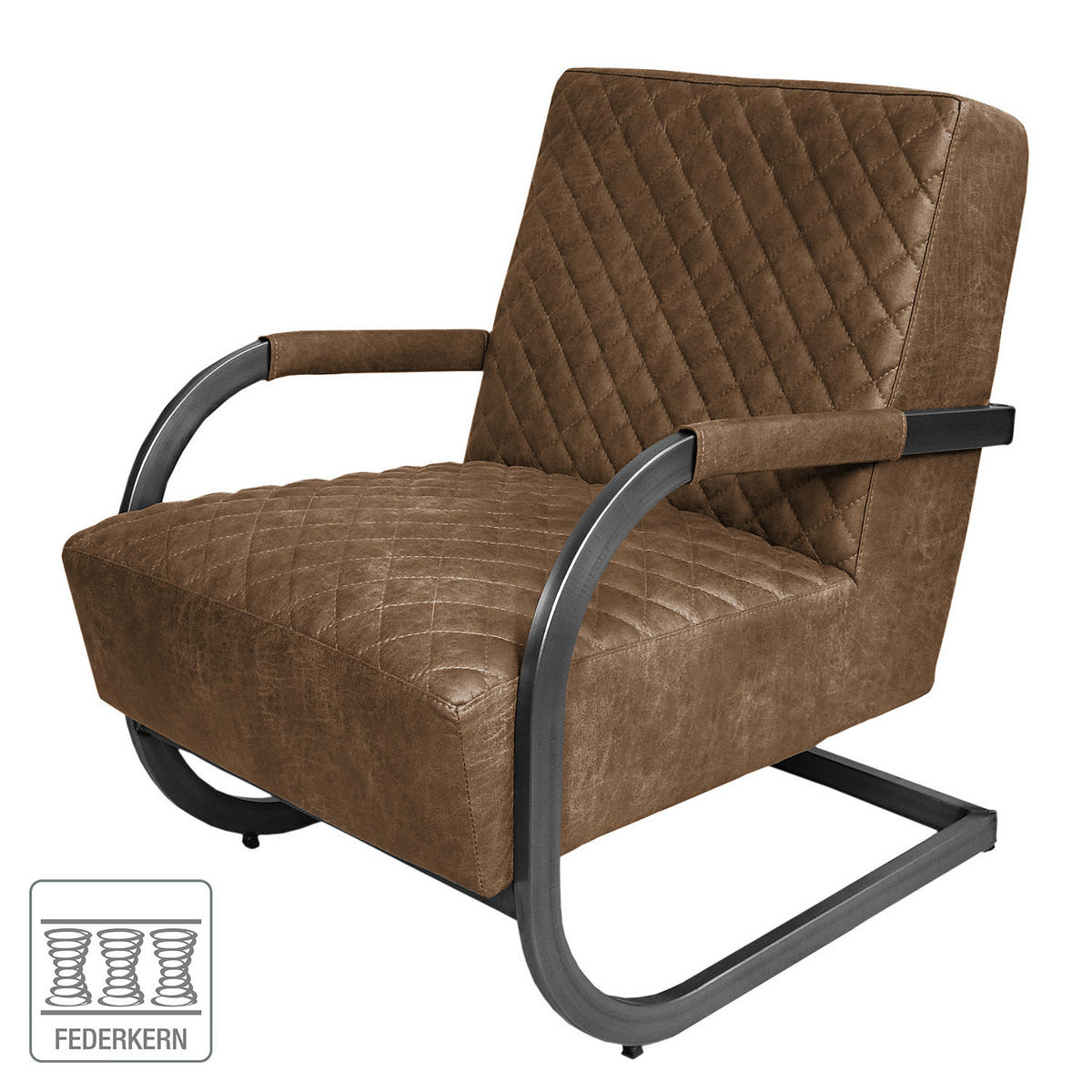 SESSEL - Antiklederlook - Grau, Textil (87/80/61cm) - home24