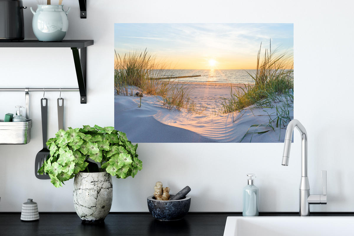 WANDTATTOO Strand - Sonne - Düne - Gras - Sand - Horizont 60x40 cm - Hellblau, Kunststoff (60/40/0.1cm) - MuchoWow