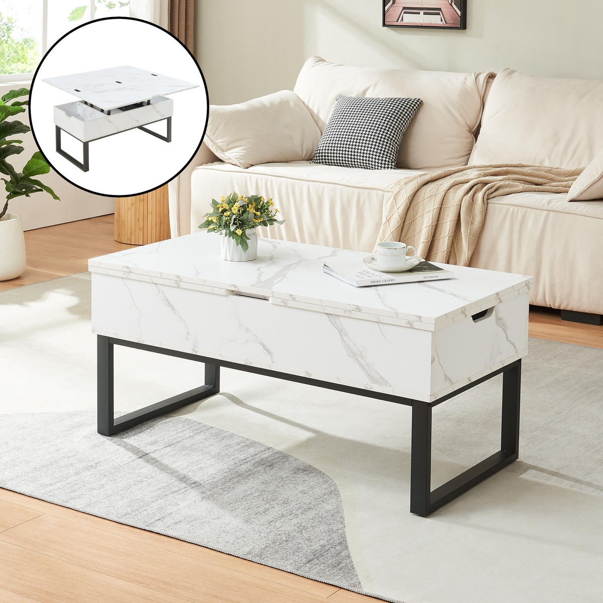 COUCHTISCH Rauli 100/50/47 cm - Weiß, Holzwerkstoff/Metall (50/100/47cm) - [en.casa]