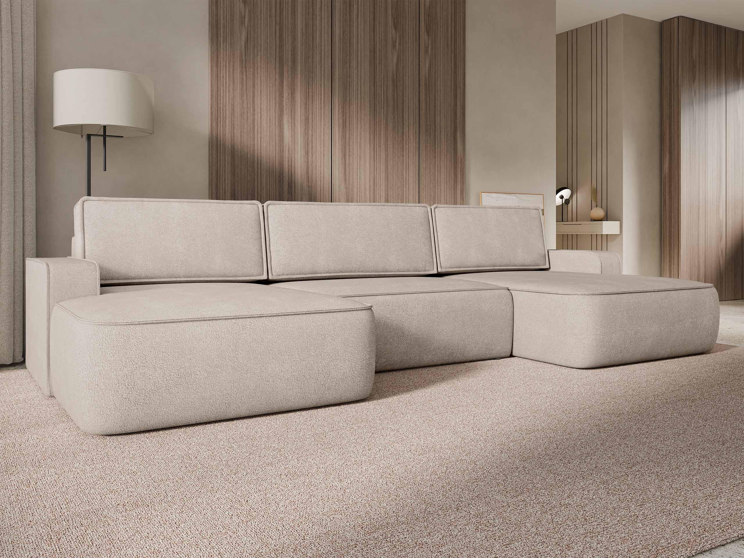 WOHNLANDSCHAFT Mono U - Hellbraun/Schwarz, Holz/Kunststoff (364/87/168cm) - MIRJAN24