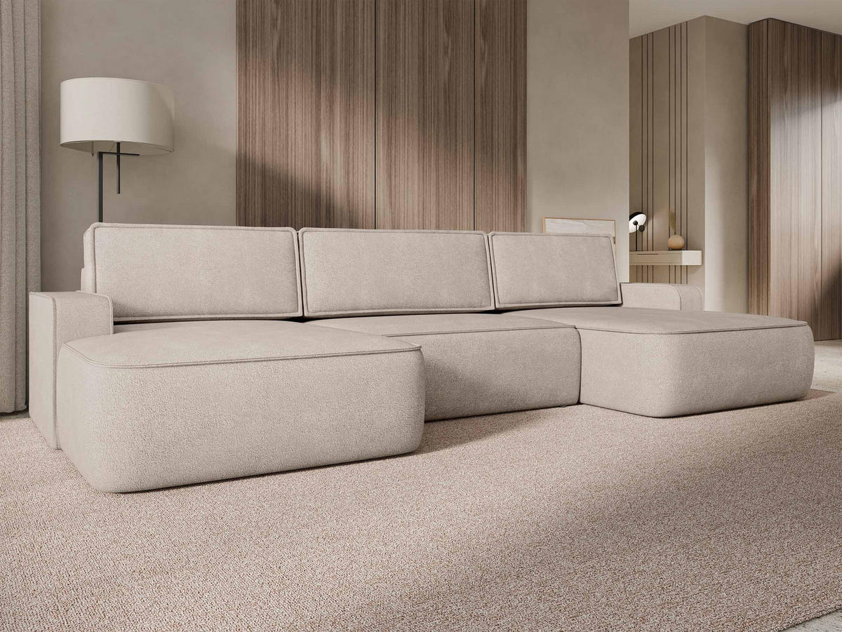 WOHNLANDSCHAFT Mono U - Hellbraun/Schwarz, Holz/Kunststoff (364/87/168cm) - MIRJAN24