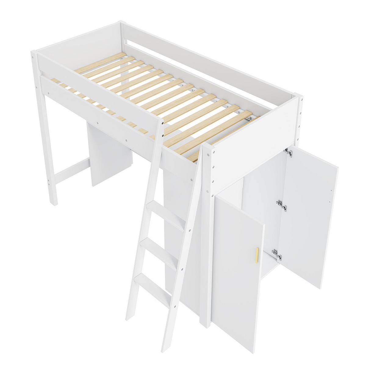HOCHBETT 90x200 cm mit Schreibtisch，frei kombinierbar - Weiß, Holz (90/200cm) - KOMHTOM