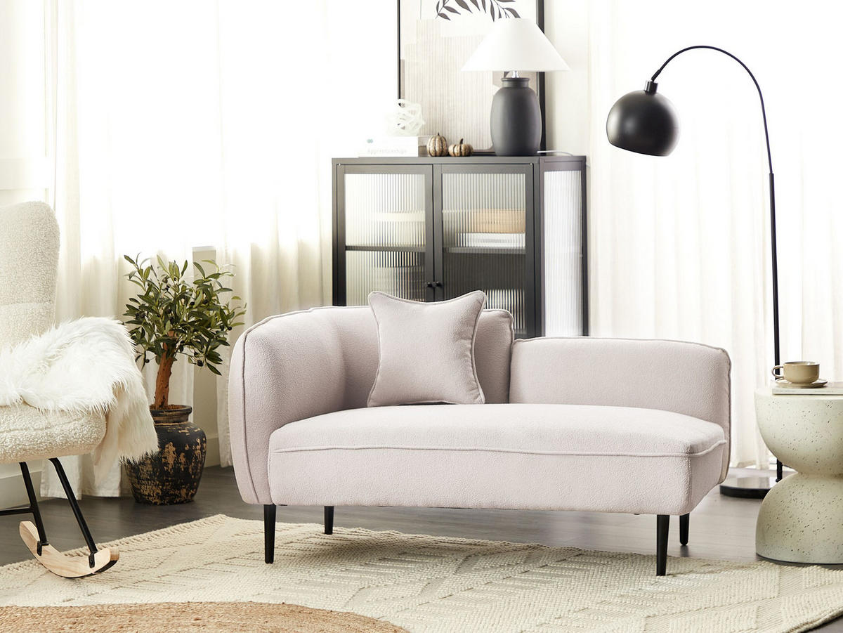 CHAISELONGUE Bouclé hellbeige linksseitig Chevannes - Beige/Schwarz, Textil (138/74/77cm) - Beliani