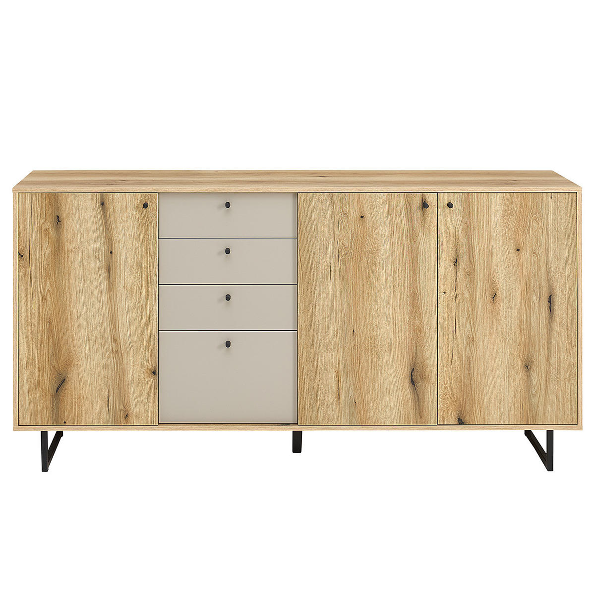 SIDEBOARD - Eiche Evoke Dekor / Hellgrau - Eichefarben/Schwarz, Holzwerkstoff/Kunststoff (183/83/40cm) - home24
