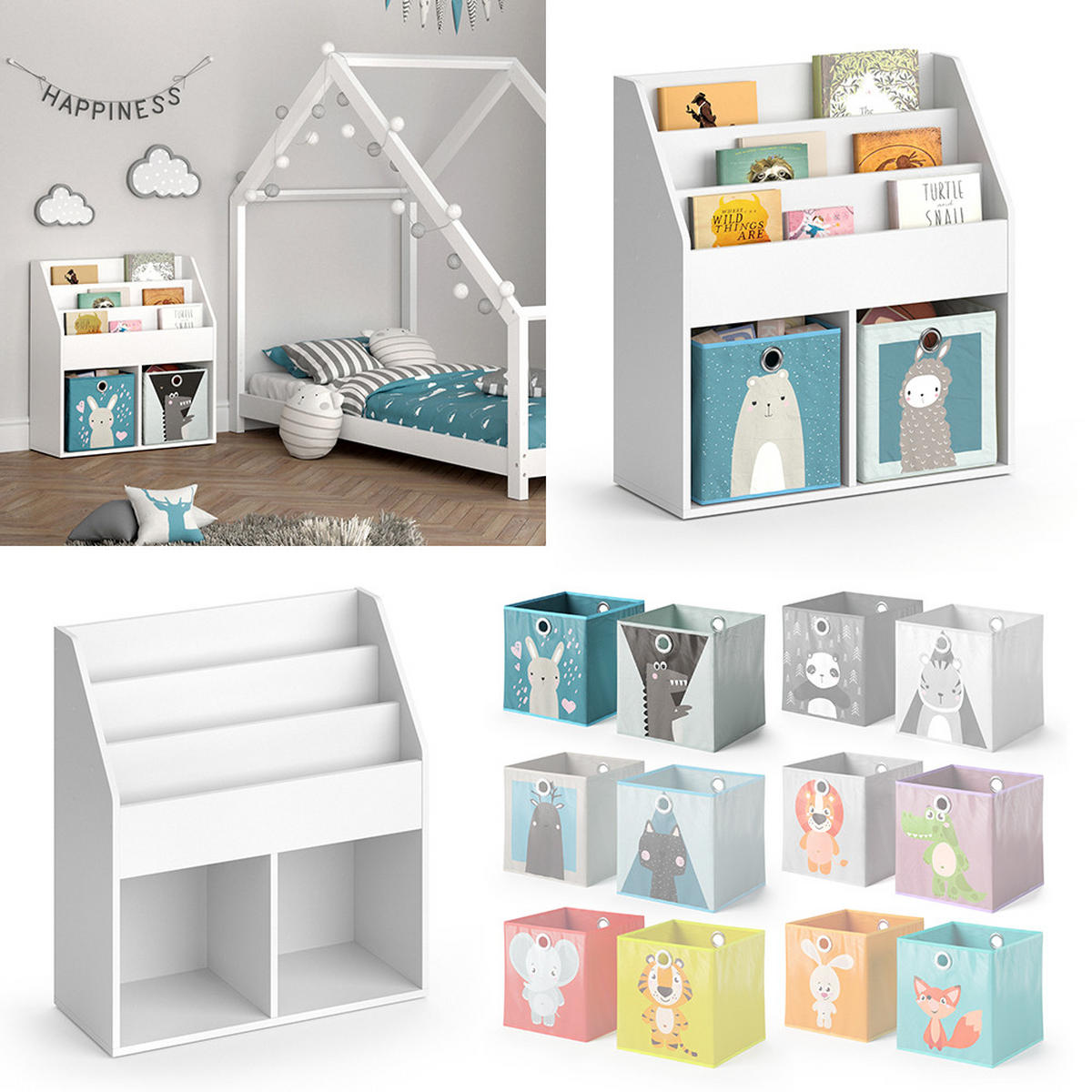 KINDERREGAL Luigi Weiß 72 x 79 cm mit 2 Faltboxen opt.6 - Weiß, Holzwerkstoff (72/79/30.7cm) - Vicco