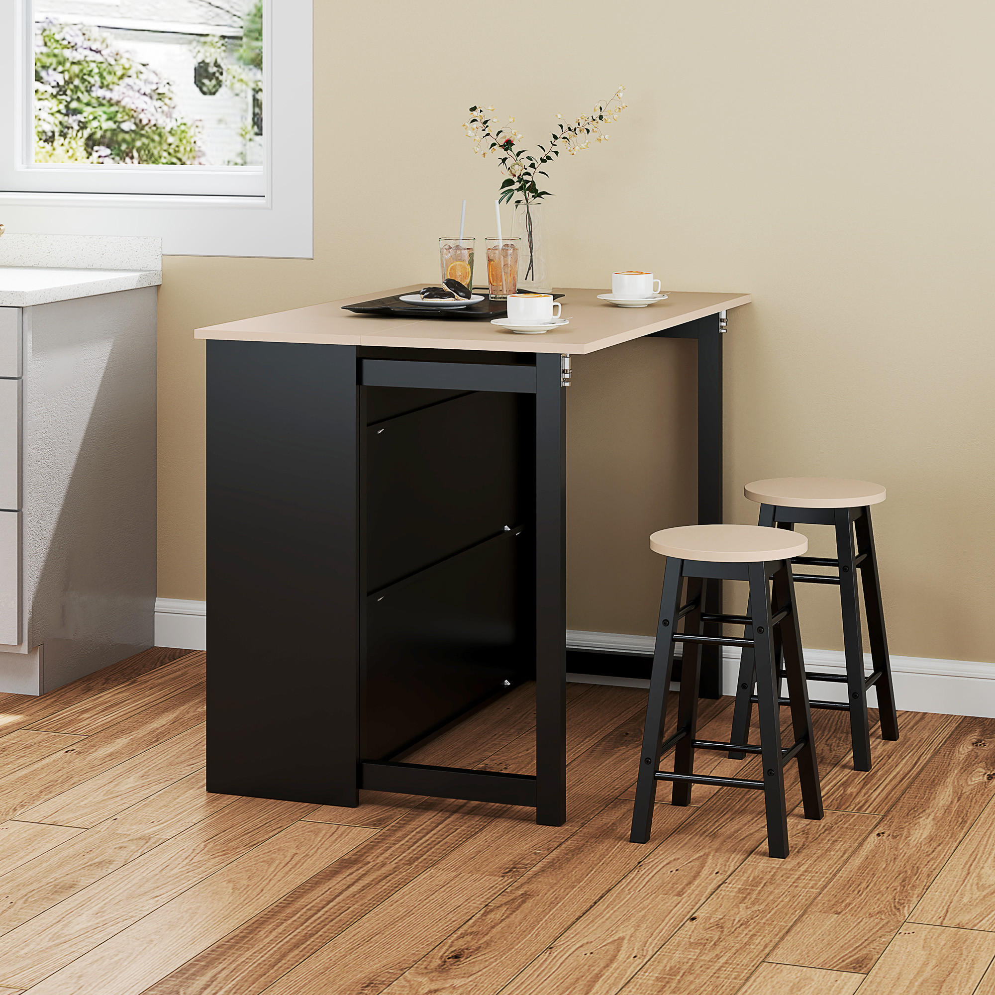 BARTISCH mit Barhocker Set, Schwarz - Multicolor, Holz (116/89.5/70cm) - HOMCOM