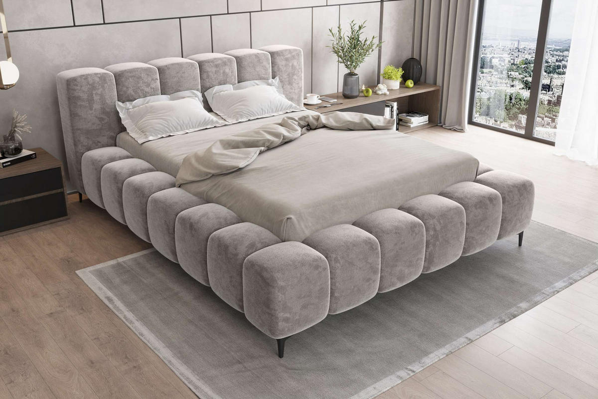 POLSTERBETT COZY Chenille Blaugrau 140/200 cm - Blaugrau/Schwarz, Textil/Metall (140/200cm) - 99rooms