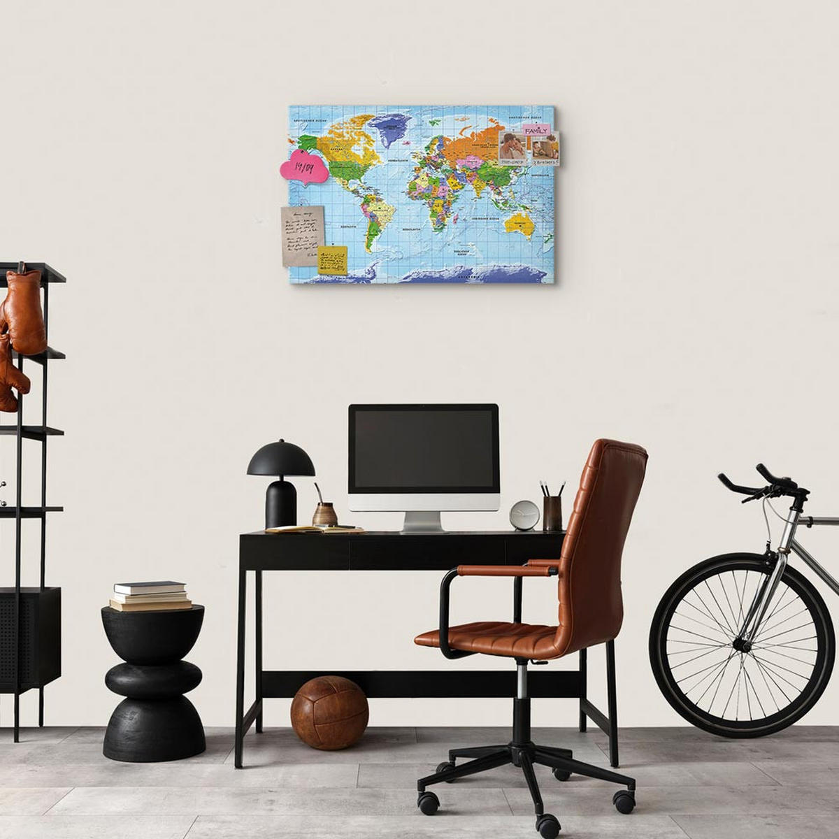 PINNWANDTAFEL Politische Weltkarte mit Flaggen Deutsch 90x60 cm - Blau, Holz (90/60cm) - artgeist
