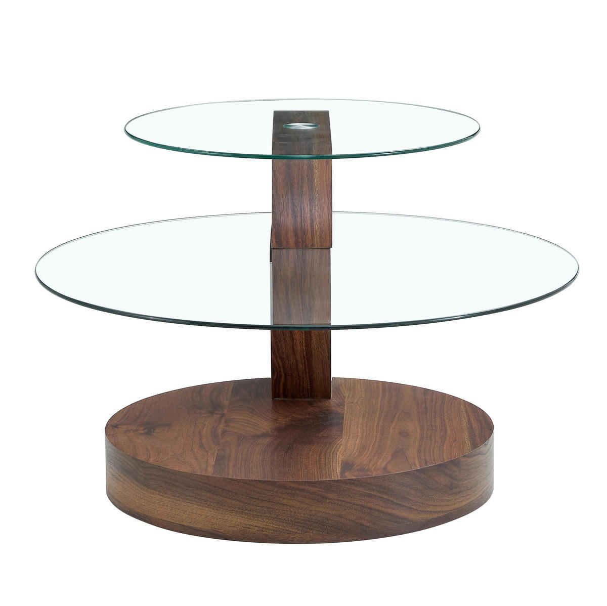 COUCHTISCH Ø 50/70 cm Transparent Nussbaum MDF Glas mit Ablagen - Walnussfarben, Holzwerkstoff (90/70/44cm) - OKWISH