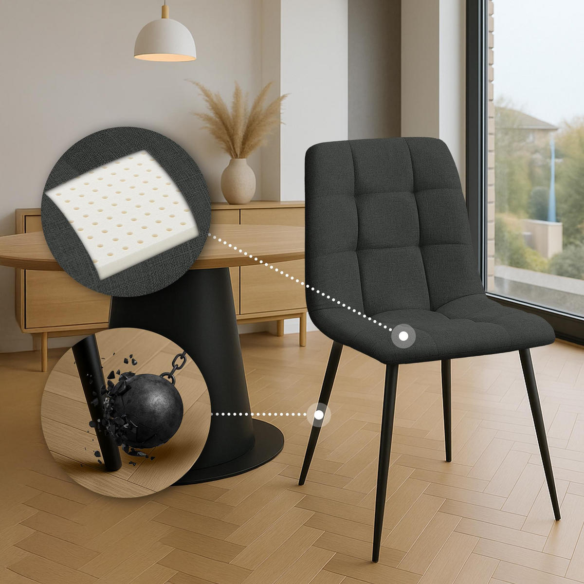 STUHL Stoff Dunkelgrau - Dunkelgrau, Textil/Metall (45/84/55cm) - CLP