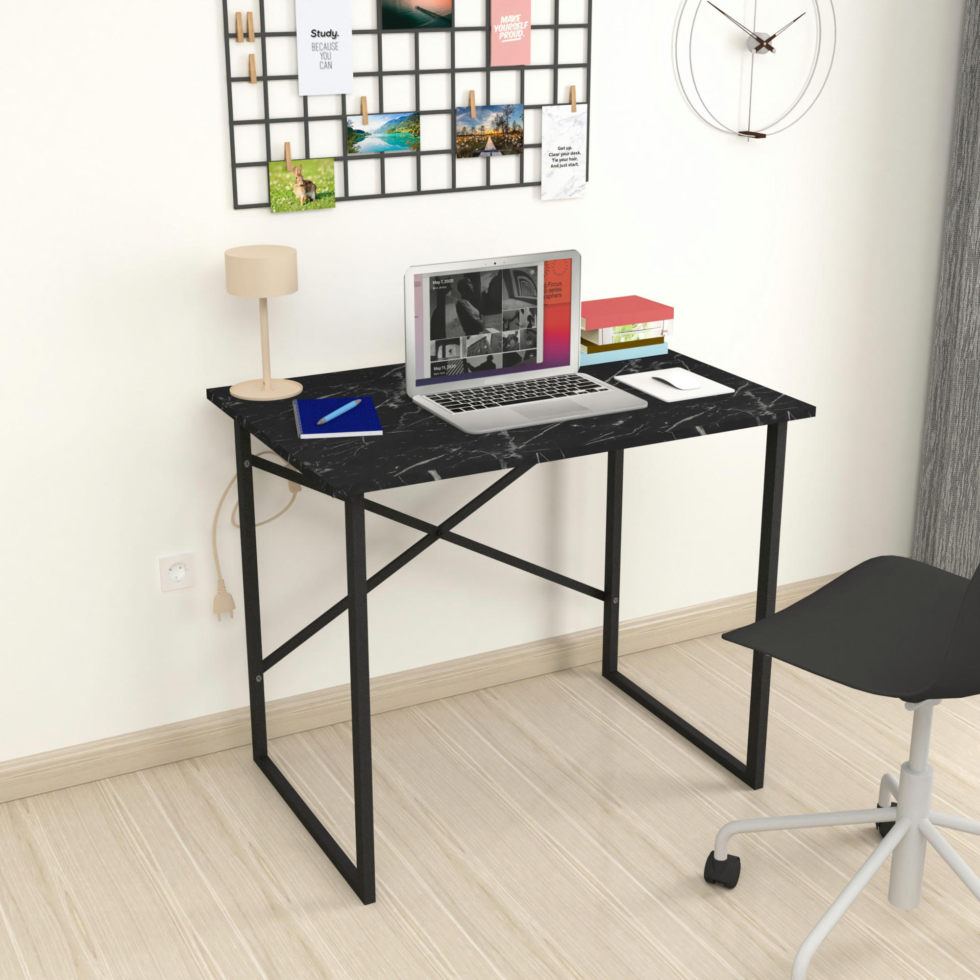 SCHREIBTISCH Tjeldsund - Schwarz, Holzwerkstoff/Metall (60/90/75cm) - [en.casa]