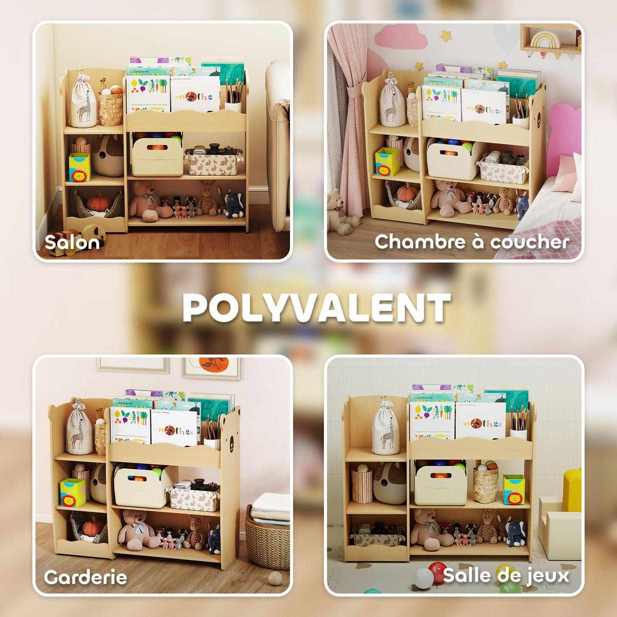 KINDERREGAL DE-17275 3 offene Ebenen mit Bären-Design Natur - Naturfarben, Holzwerkstoff (92/79/29cm) - ComfortXL