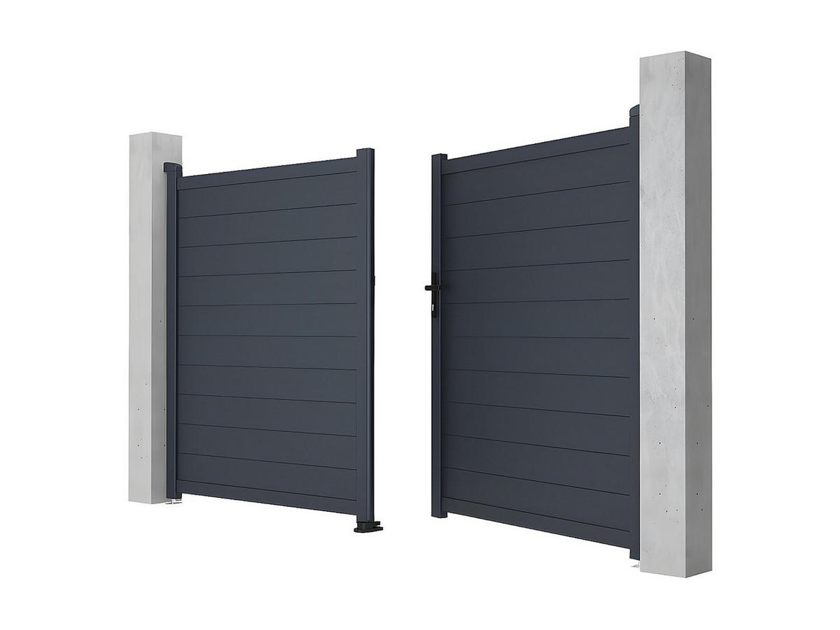 FLÜGELTOR - 300cm x 4.6cm - Aluminium - anthrazitgrau - NAZARIO - Anthrazit, Metall (300/176cm) - Vente-Unique