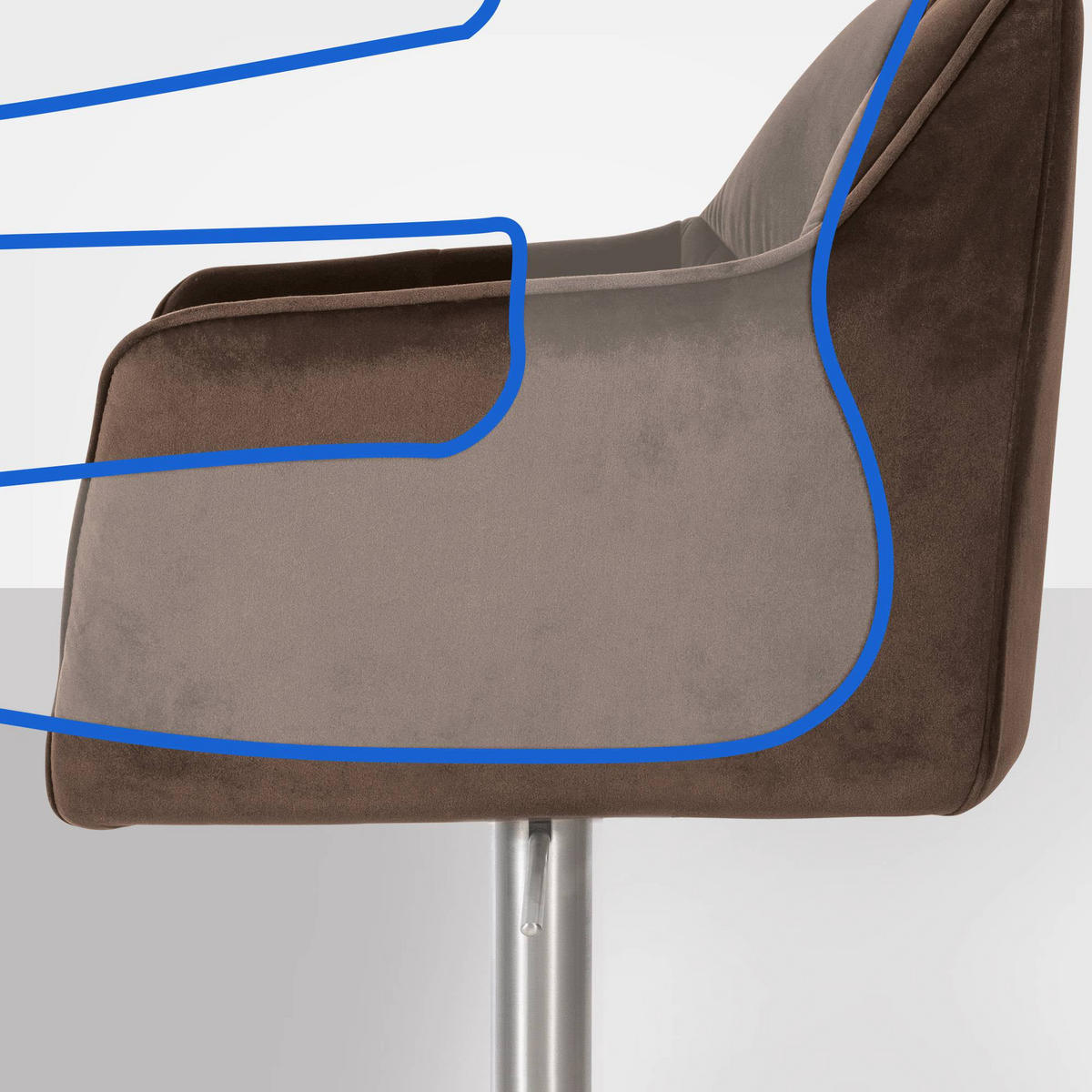 BARHOCKER 2er Set Samt Braun - Edelstahlfarben/Braun, Textil/Metall (64/88/45cm) - CLP