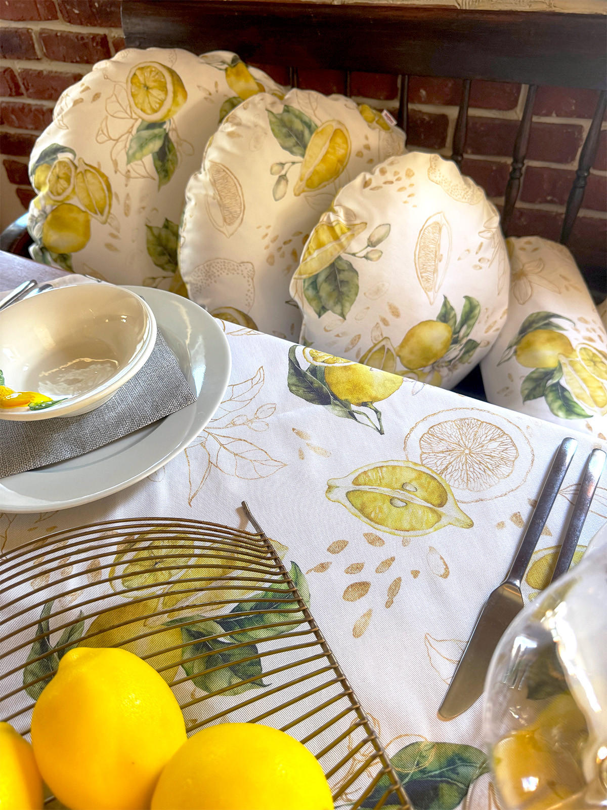 KISSENHÜLLE Rund Italy Collection Zitronen 50 cm Ø - Ecru/Gelb, Textil (50/50cm) - beties Heimtextil