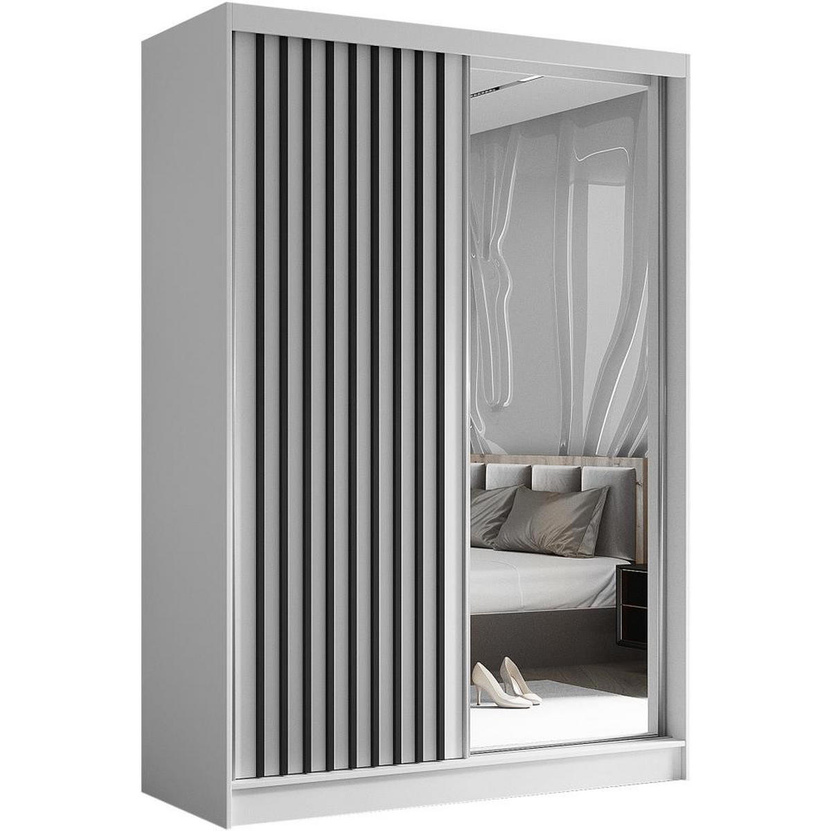 SCHWEBETÜRENSCHRANK Helix 150/216/61 weiß+schwarz - Schwarz/Weiß, Holzwerkstoff (150/216/61cm) - Beautysofa