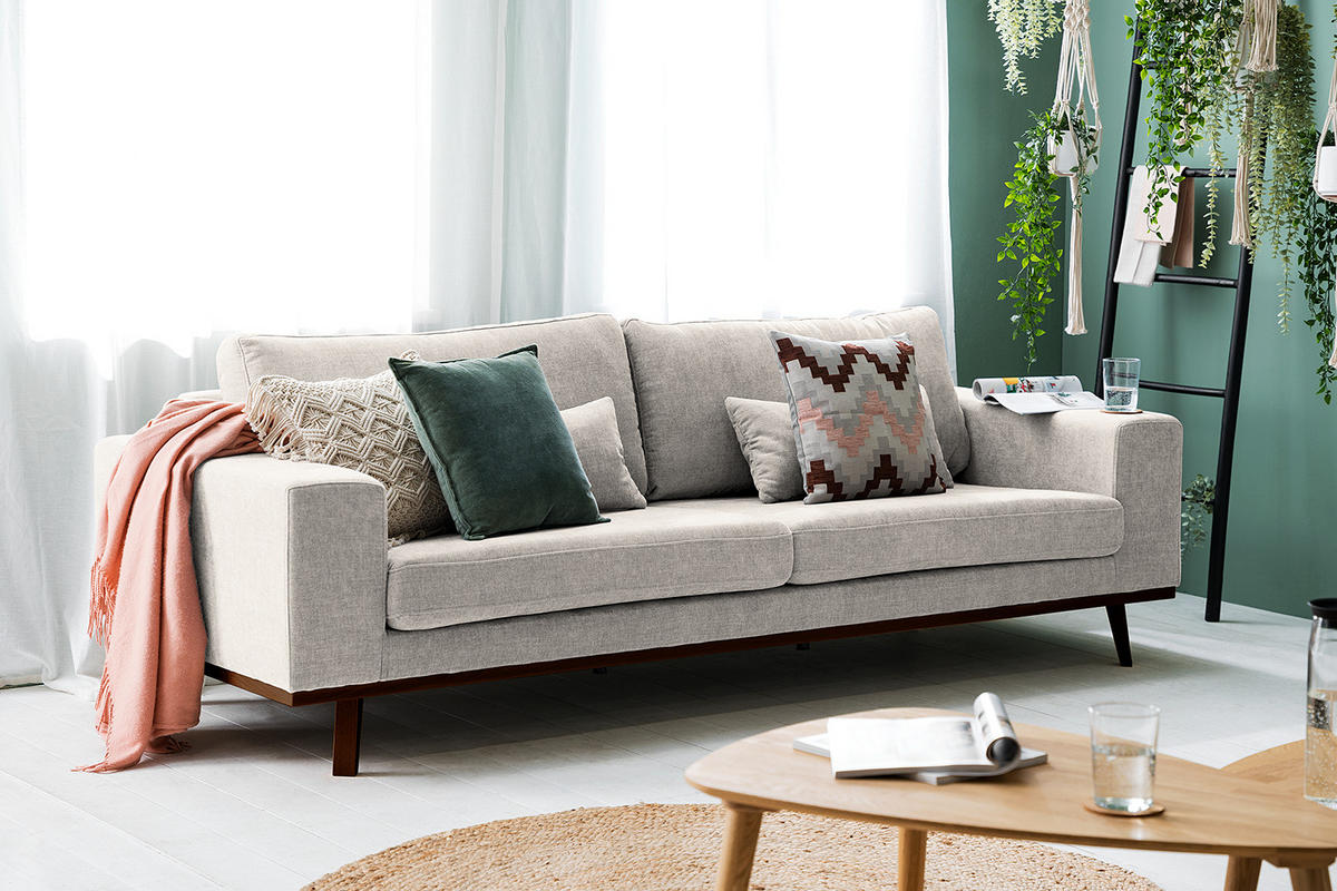 3-SITZER SOFA - Buchefarben/Grau, Holz/Buchenholz (237/81/88cm) - home24