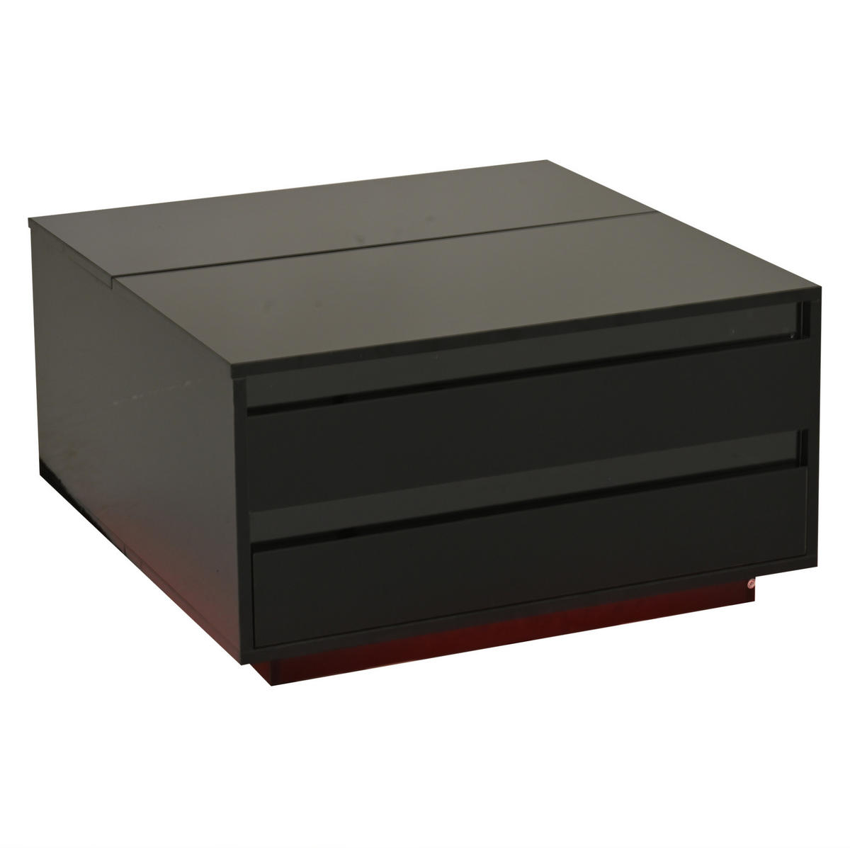 COUCHTISCH mit Hubplatte 70x70 cm Hochglanz Schwarz mit LED und Schublade - Schwarz, Holzwerkstoff (70/70/38cm) - Meubliv