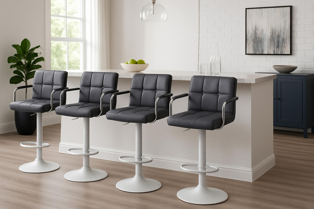 BARHOCKER 2er Set Luca weiß grau - Weiß/Grau, Kunststoff/Metall (54/112/46cm) - TPFLiving