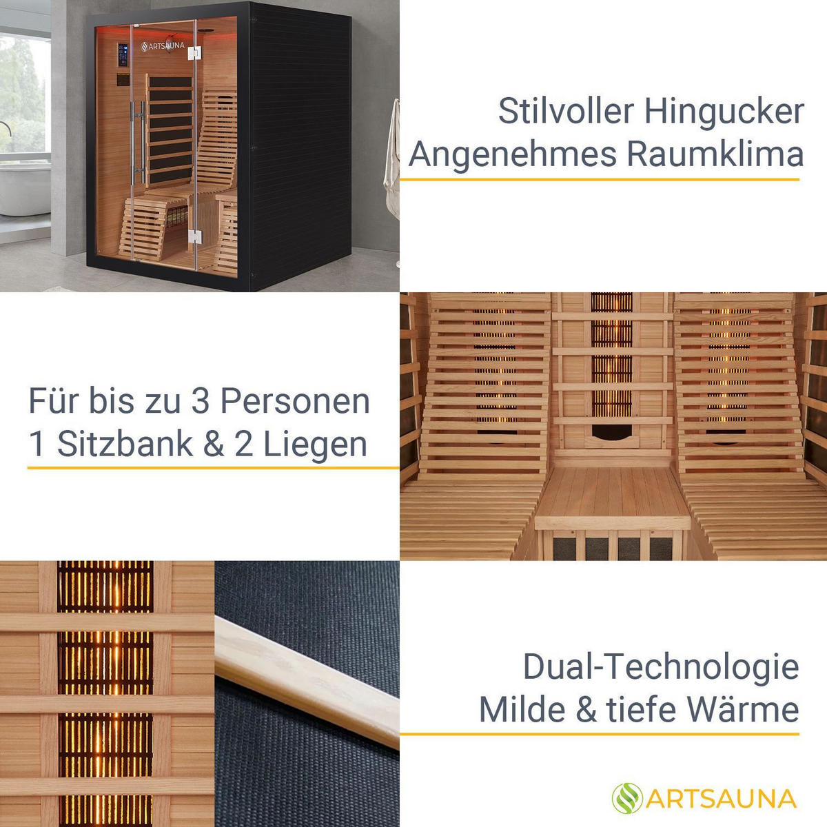 INFRAROTKABINE Helsinki 150 schwarz mit Dual Technologie & LED - Schwarz, Holz (150/190/150cm) - Artsauna