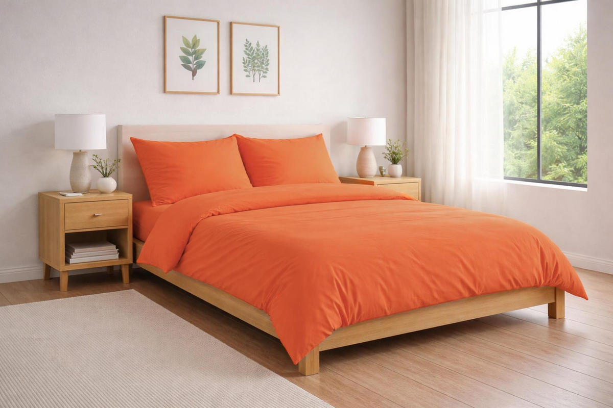 MAKO-SATIN-BETTWÄSCHE 155x240 cm aus 100% Baumwolle mit Reißverschluss, Uni Bettbezug 155 x 240 - Orange - Orange, Textil (155/240cm) - Carpe Sonno