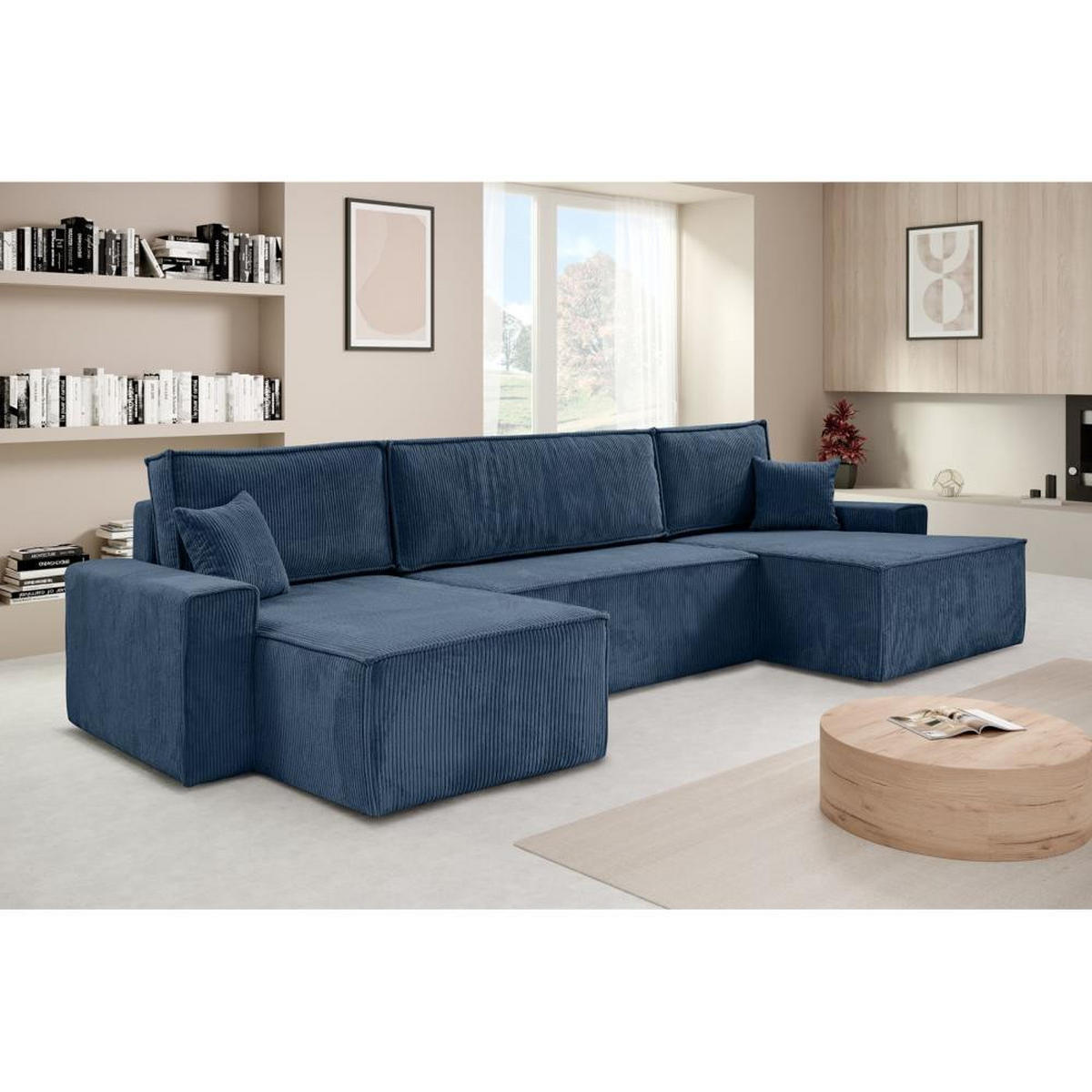 SEDACÍ SOUPRAVA Hektor U s funkcí spaní, tmavě modrá - černá/tmavě modrá, textil/plast (377/94/152cm) - Beautysofa