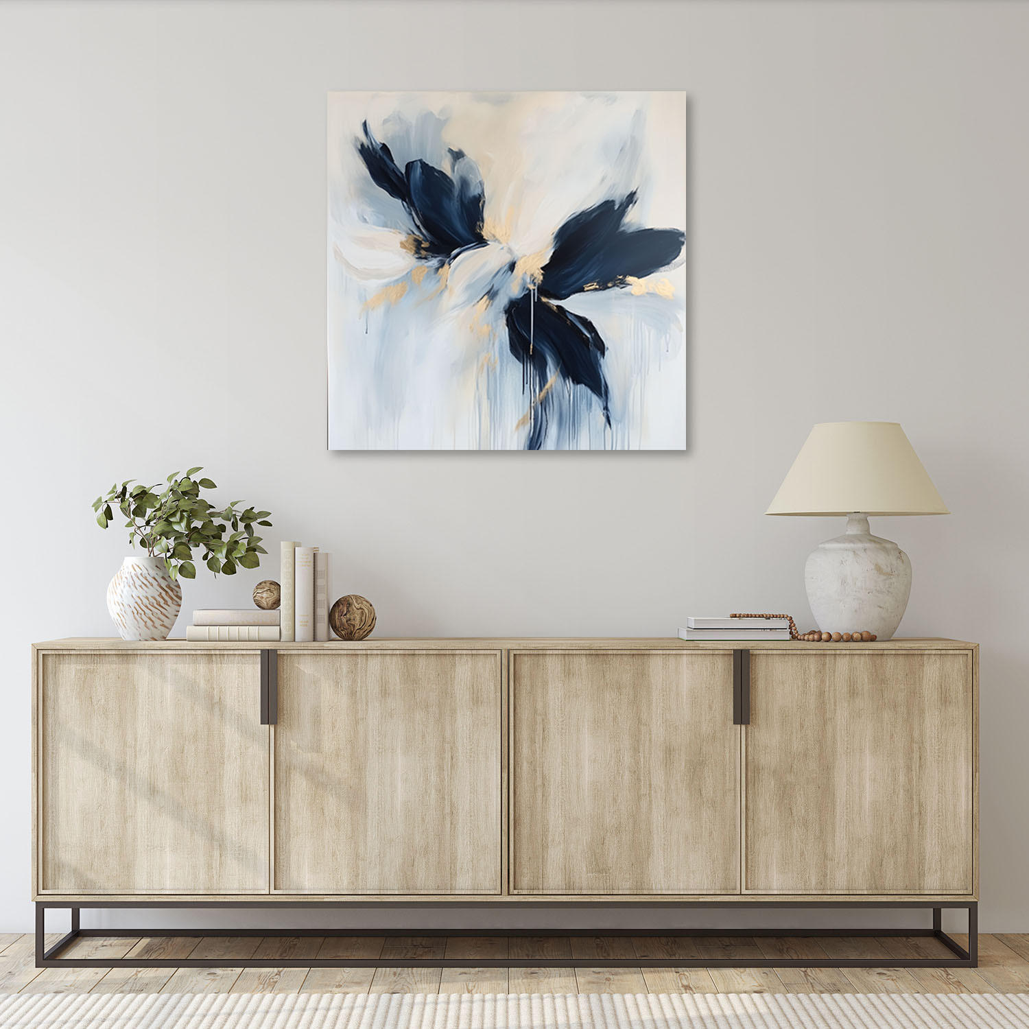 LEINWANDBILD Moderne Abstraktion Blau Gold 50x50cm - Blau, Textil (50/50cm) - Feeby