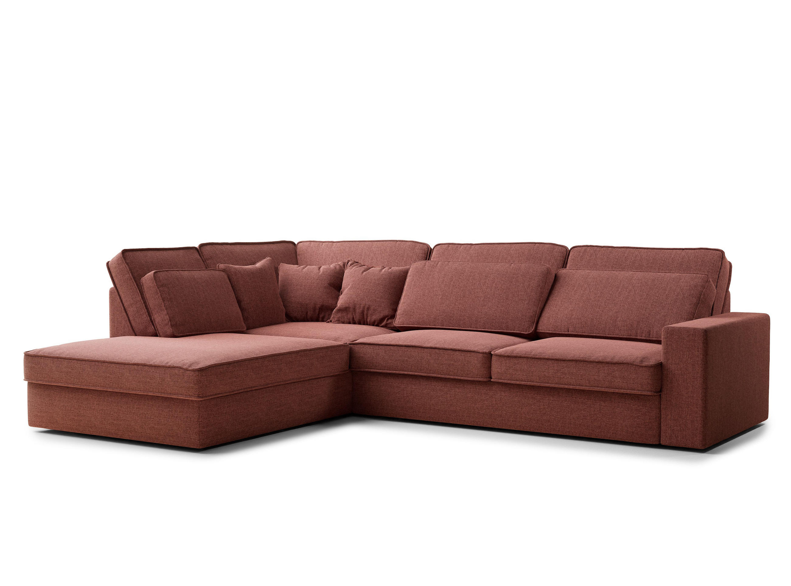 ECKSOFA Kirou Korallenfarbe Webstoff - Links Seite - Koralle/Schwarz, Holz/Holzwerkstoff (225/311cm) - Maison de Reve