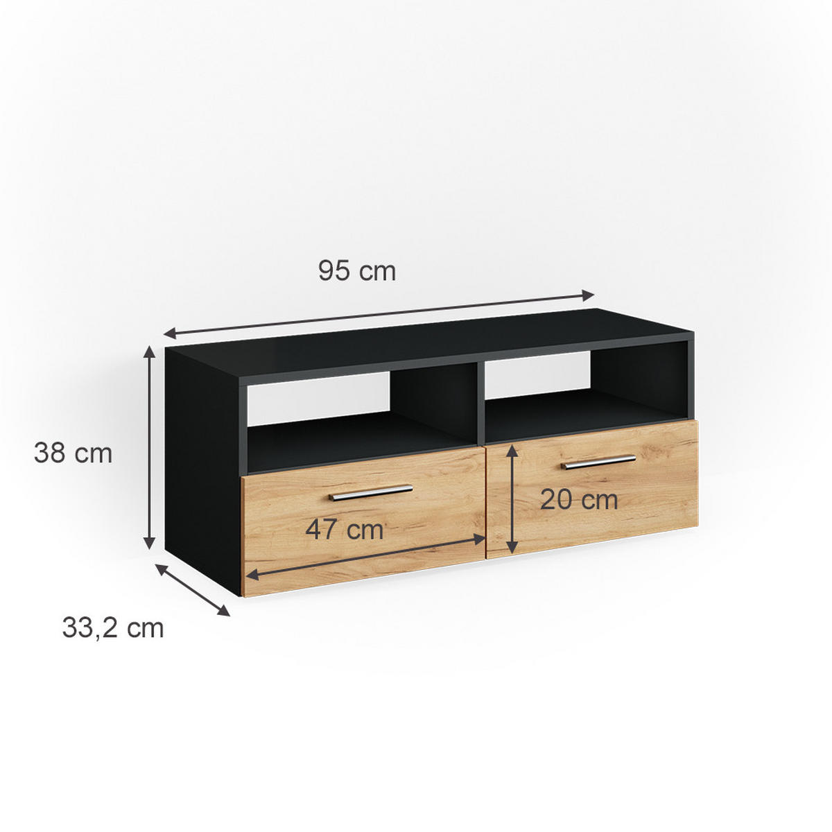 LOWBOARD Diego Anthrazit 95 x 38 cm - Anthrazit, Holzwerkstoff (95/38/33.2cm) - Vicco