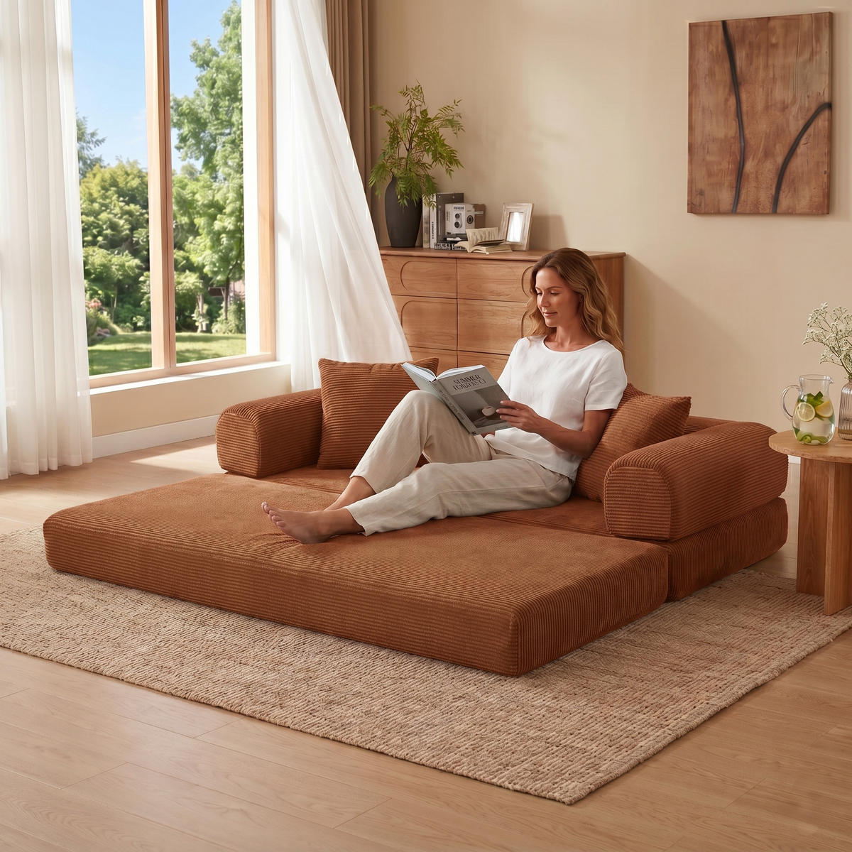 SCHLAFSOFA 2-Sitzer Sofa mit Schlaffunktion,Cord,Orange - Orange, Textil (195/59/89cm) - LVHOM