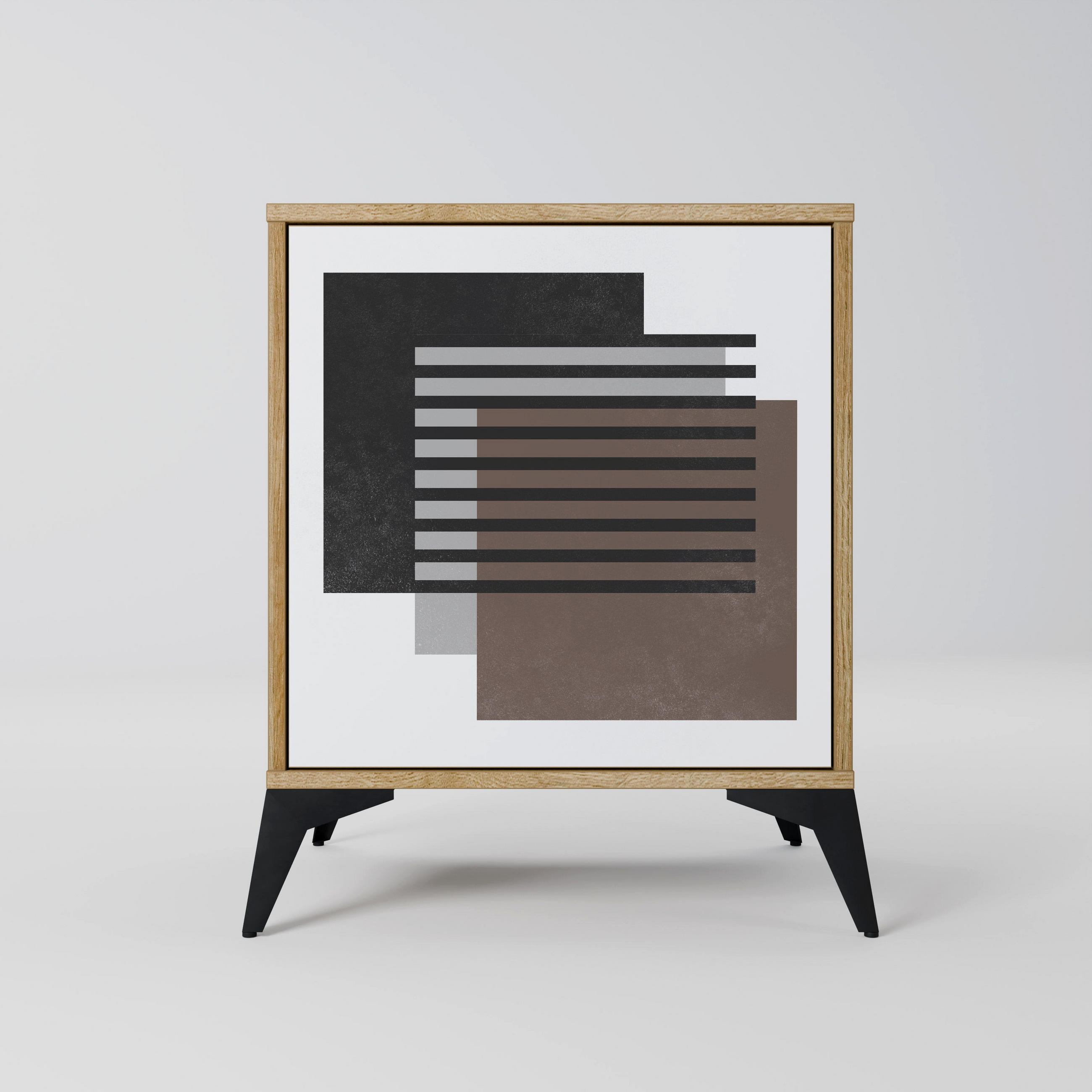 SIDEBOARD SHADOW SYNCHRONY, Eichefarben, 57,5x42x70,5 cm, Schwarze Metall-Sternfüße - Eichefarben/Multicolor, Holzwerkstoff/Metall (57.5/70.5/42cm) - SpaceRebels